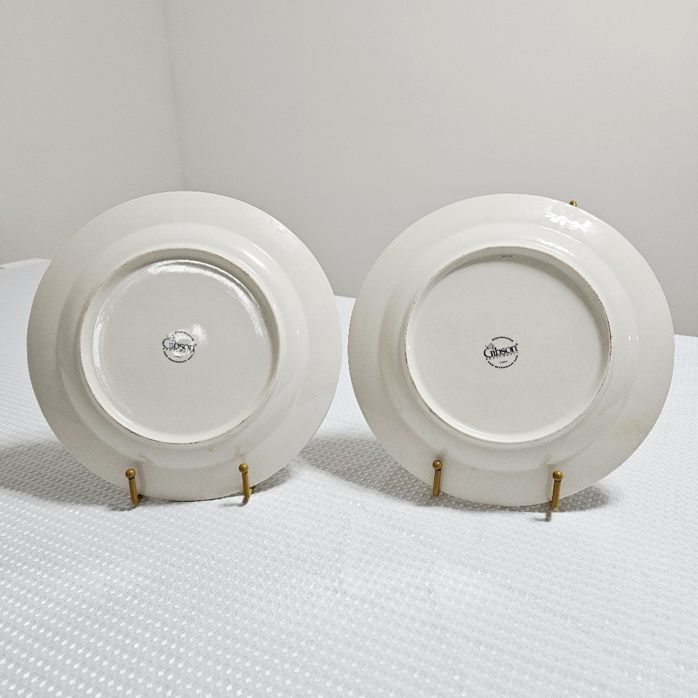 Gibson 2 Roseland Pink Floral Dinner Plates Discontinued Stoneware Y2K 11" - Picture 8 of 12